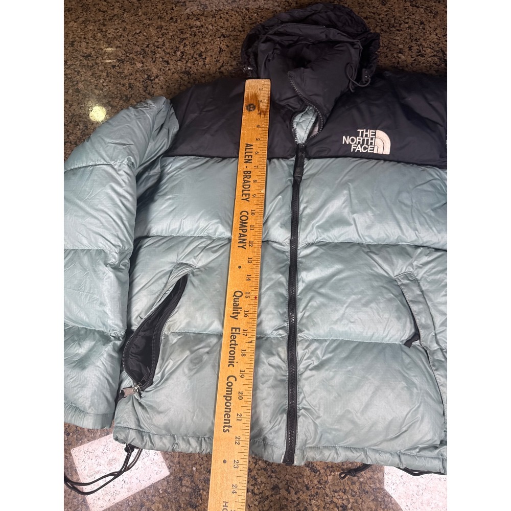 The North Face Nuptse 700 Down Puffer Jacket Womens L Sage Green Black Hooded - Picture 2 of 9